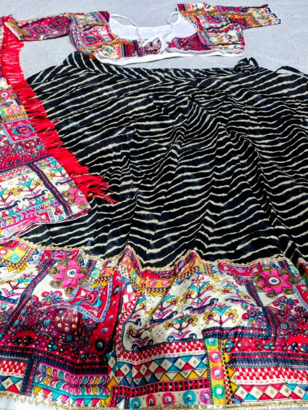 New Black Multicolor Chaniya Choli 3Pc Set Navratri Garba Dandiya XL 40